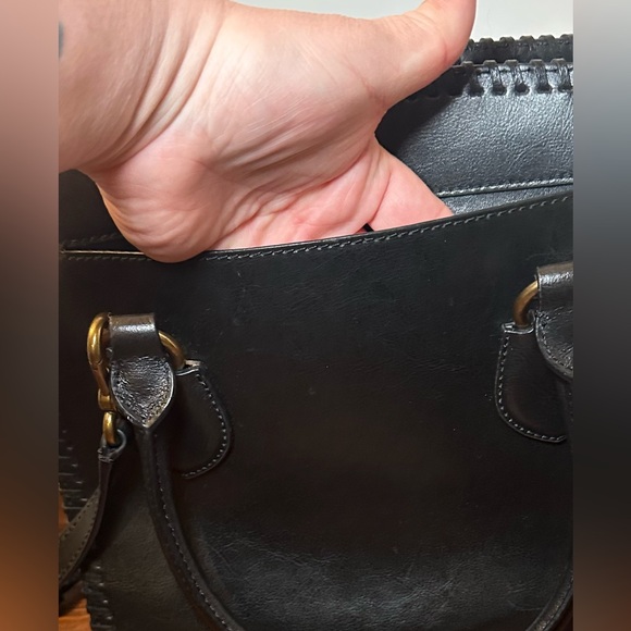 Lauren Ralph Lauren Millbrook Whipstitch Black Leather Medium Satchel Bag Purse - Picture 6 of 13